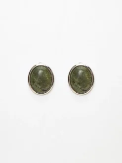 COMMENSE Moss Green Spectrolite Stud Earrings* Earrings|Accessories