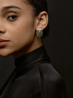 COMMENSE Moss Green Spectrolite Stud Earrings* Earrings|Accessories