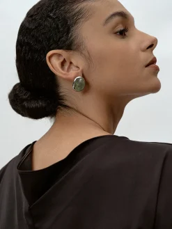 COMMENSE Moss Green Spectrolite Stud Earrings* Earrings|Accessories