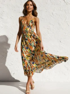COMMENSE Multi Color Print Cami Midi Dress* Casual Dresses|Vacation Dresses