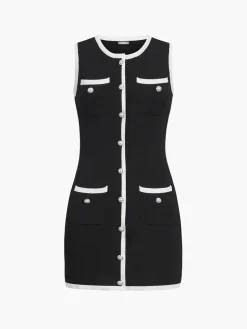 COMMENSE Multi Pocket Button Sleeveless Short Sweater Dress* White Dresses|Black Dresses