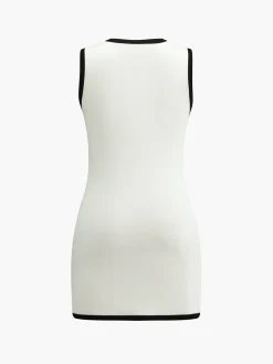 COMMENSE Multi Pocket Button Sleeveless Short Sweater Dress* White Dresses|Black Dresses