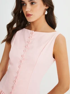 COMMENSE Multi-Button Sleeveless Pleated Midi Dress* Casual Dresses|Work Dresses