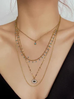 COMMENSE Multi-Layer Rhinestone Evil Eye Pendant Necklace* Necklaces|Accessories