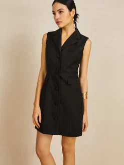 COMMENSE Muti-Button Collared Short Dress* Black Dresses|Casual Dresses