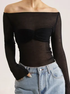COMMENSE Nostalgia Off-Shoulder Mesh Long Sleeve Shirt* Sweater Tops|Sweaters & Cardigans