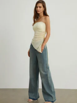 COMMENSE Oblique Drawstring Mesh Cover Up Tube Top* Tank Tops & Camis|Tops