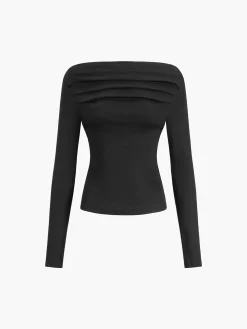 COMMENSE Oblique Off-Shoulder Long Sleeve Blouse* Sweater Tops|Blouses & Shirts