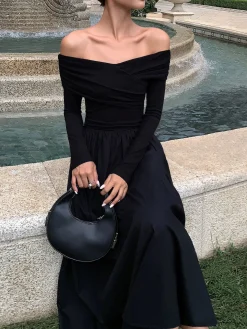 COMMENSE Off Shoulder Criss Cross Long Dress* Casual Dresses|Cocktail & Party Dresses