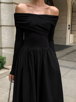 COMMENSE Off Shoulder Criss Cross Long Dress* Casual Dresses|Cocktail & Party Dresses