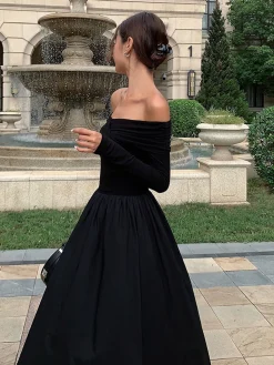 COMMENSE Off Shoulder Criss Cross Long Dress* Casual Dresses|Cocktail & Party Dresses