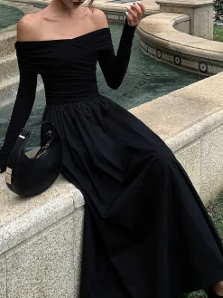 COMMENSE Off Shoulder Criss Cross Long Dress* Casual Dresses|Cocktail & Party Dresses