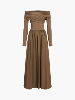 COMMENSE Off Shoulder Criss Cross Long Dress* Black Dresses|Casual Dresses