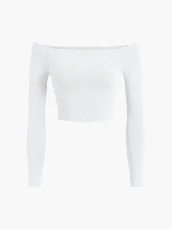 COMMENSE Off Shoulder Crop Long Sleeve Crop Shirt* Sweater Tops|Crop Tops