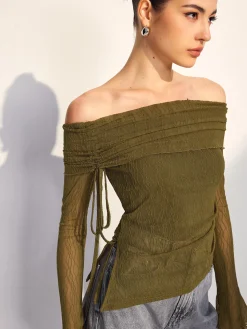 COMMENSE Off Shoulder Drawstring Blouse* Blouses & Shirts|Tops