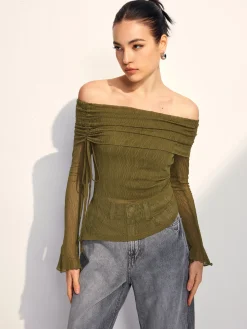 COMMENSE Off Shoulder Drawstring Blouse* Blouses & Shirts|Tops