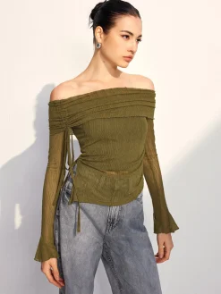COMMENSE Off Shoulder Drawstring Blouse* Blouses & Shirts|Tops
