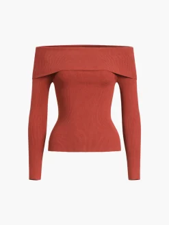 COMMENSE Off Shoulder Overfold Long Sleeve Knit Top* Sweater Tops|Sweaters & Cardigans