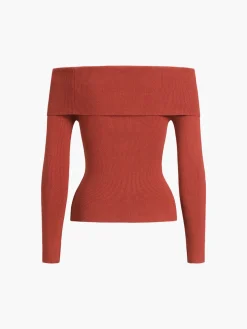 COMMENSE Off Shoulder Overfold Long Sleeve Knit Top* Sweater Tops|Sweaters & Cardigans