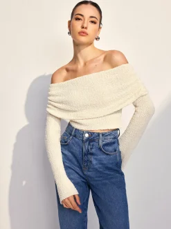 COMMENSE Off Shoulder Plain Knit Top* Sweater Tops|Sweaters & Cardigans