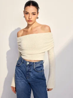 COMMENSE Off Shoulder Plain Knit Top* Sweater Tops|Sweaters & Cardigans