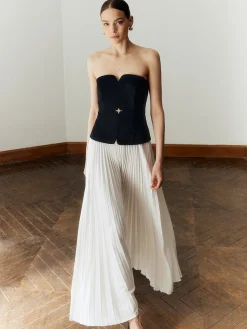 COMMENSE Off Shoulder Pleated Long Dress* White Dresses|Casual Dresses