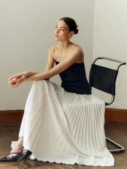 COMMENSE Off Shoulder Pleated Long Dress* White Dresses|Casual Dresses