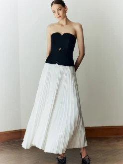 COMMENSE Off Shoulder Pleated Long Dress* White Dresses|Casual Dresses