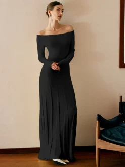 COMMENSE Off Shoulder Pleated  Sweater Dress* White Dresses|Black Dresses