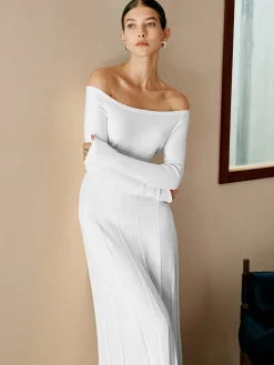COMMENSE Off Shoulder Pleated  Sweater Dress* White Dresses|Black Dresses