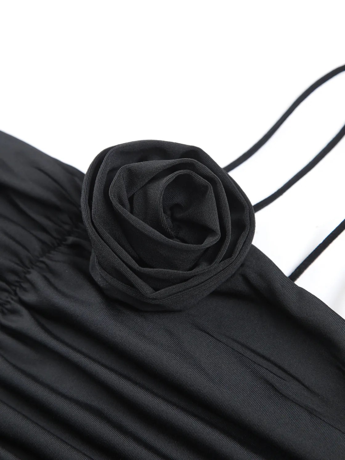 COMMENSE Off Shoulder Rose Decor Ruched Midi Dress* Black Dresses|Work Dresses