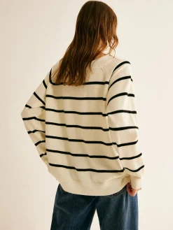 COMMENSE Off Shoulder Striped Pullover Sweater* Sweater Tops|Sweaters & Cardigans