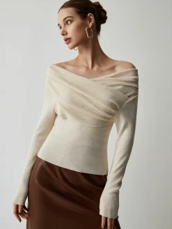 COMMENSE Off Shoulder Wrap Long Sleeve Knit Top* Sweater Tops|Sweaters & Cardigans