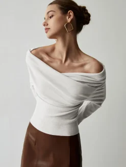 COMMENSE Off Shoulder Wrap Long Sleeve Knit Top* Sweater Tops|Sweaters & Cardigans