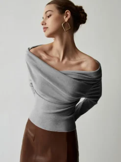 COMMENSE Off Shoulder Wrap Long Sleeve Knit Top* Sweater Tops|Sweaters & Cardigans