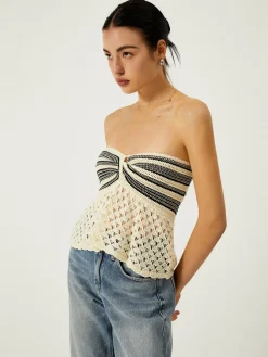 COMMENSE Off-Shoulder Crochet Knit Top* Sweater Vests|Sweaters & Cardigans