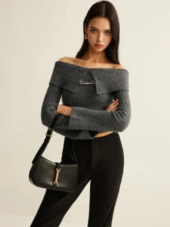 COMMENSE Off-Shoulder Crop Knit Top* Sweater Tops|Sweaters & Cardigans