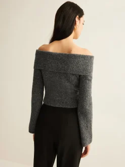 COMMENSE Off-Shoulder Crop Knit Top* Sweater Tops|Sweaters & Cardigans