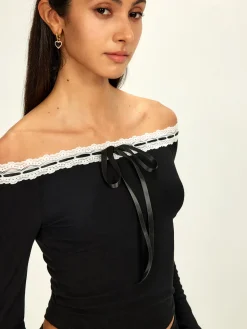 COMMENSE Off-Shoulder Lace Trim Blouse* Blouses & Shirts|Tops