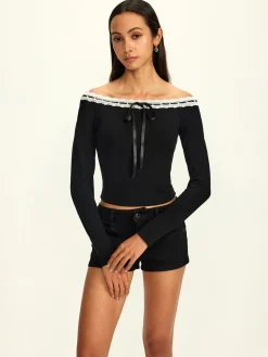 COMMENSE Off-Shoulder Lace Trim Blouse* Blouses & Shirts|Tops
