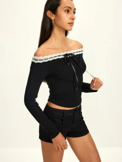 COMMENSE Off-Shoulder Lace Trim Blouse* Blouses & Shirts|Tops