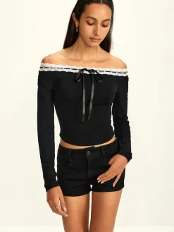 COMMENSE Off-Shoulder Lace Trim Blouse* Blouses & Shirts|Tops