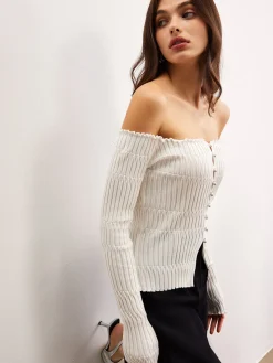 COMMENSE Off-Shoulder Lettuce Trim Cardigan* Cardigans|Sweaters & Cardigans