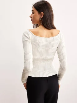 COMMENSE Off-Shoulder Lettuce Trim Cardigan* Cardigans|Sweaters & Cardigans