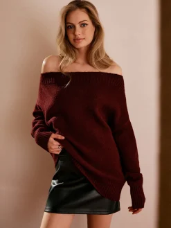 COMMENSE Off-Shoulder Plain Draped Sweater* Sweater Tops|Sweaters & Cardigans
