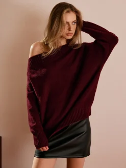 COMMENSE Off-Shoulder Plain Draped Sweater* Sweater Tops|Sweaters & Cardigans
