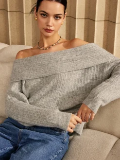 COMMENSE Off-Shoulder Plain Sweater* Sweater Tops|Sweaters & Cardigans