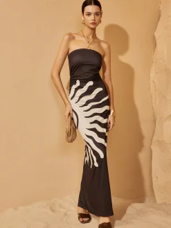 COMMENSE Off-Shoulder Print Dress* Black Dresses|Casual Dresses
