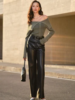 COMMENSE Off-Shoulder Ribbed Skinny Knit Top* Sweater Tops|Sweaters & Cardigans