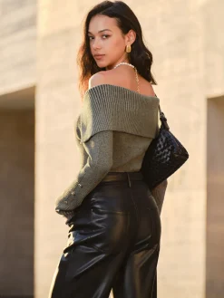 COMMENSE Off-Shoulder Ribbed Skinny Knit Top* Sweater Tops|Sweaters & Cardigans